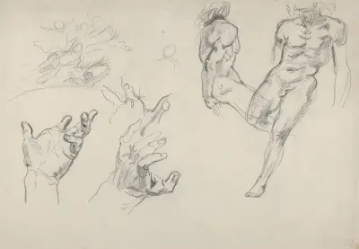 Studies of Hands and Figures for the Salon du Roi, Palais Bourbon av Eugène Delacroix