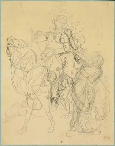 Study for Marphise and the Mistress of Pinabel av Eugène Delacroix