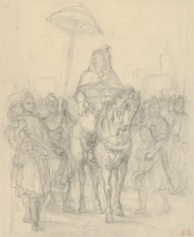 Study for ‘The Sultan of Morocco and His Entourage’, 1855 av Eugène Delacroix