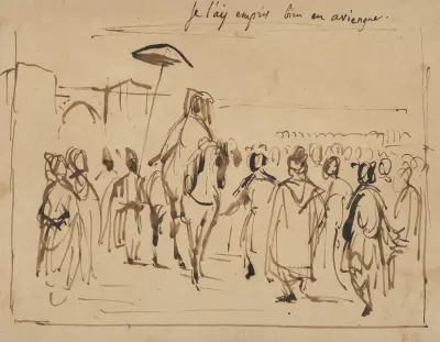 Study for ‘The Sultan of Morocco and His Entourage’, 1832 av Eugène Delacroix