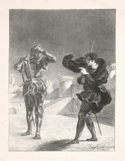 The ghost on the terrace (Act I, scene V av Eugène Delacroix