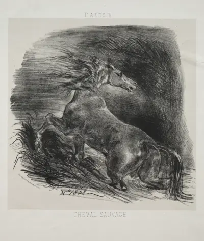 The Wild Horse, or Frightened Horse Leaving the Water, 1828 – nr 2 av Eugène Delacroix