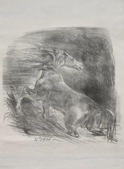 The Wild Horse, or Frightened Horse Leaving the Water, 1828 – nr 1 av Eugène Delacroix