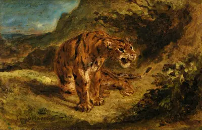 Tiger On The Look-Out av Eugène Delacroix