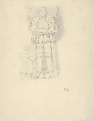 Tomb Effigies; A Man in a Suit of Armor beside a Child av Eugène Delacroix