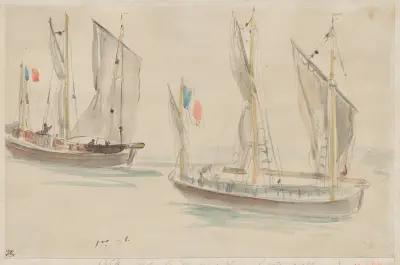 Two Boats at the Harbor of Dieppe av Eugène Delacroix
