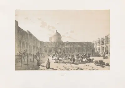Caravân-Serail-I-Châh (Casbin) av Eugène Flandin