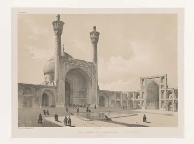 Cour intérieure de la grande mosquée (Ispahan) av Eugène Flandin