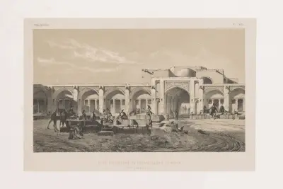 Innenhof der Karawanserei von Mayar (Straße von Isfahan nach Schiraz) von Eugène Flandin