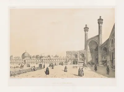 Entrée de la grande mosque Ispahan av Eugène Flandin