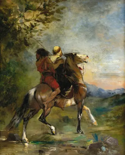 Arab À Cheval Portant En Croupe Un Fou av Eugène Fromentin