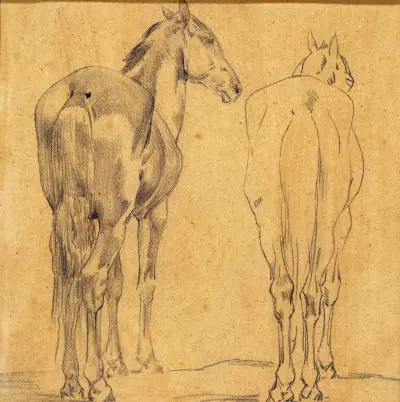 Två hästar (studie) av Eugène Fromentin