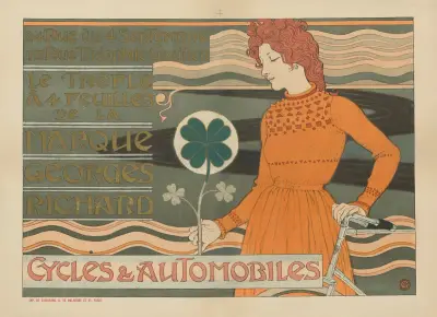 Le Trèfle à quatre feuilles de la marque Georges Richard. Cycles et automobiles av Eugène Grasset