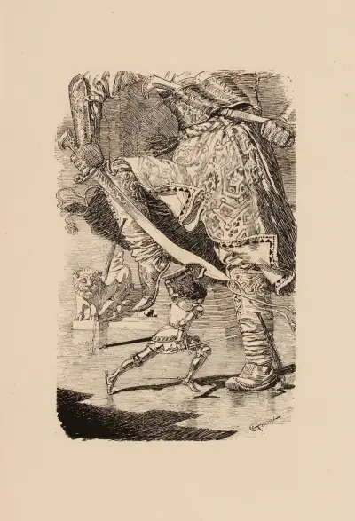 Pécopin attackerar en riddare av Eugène Grasset