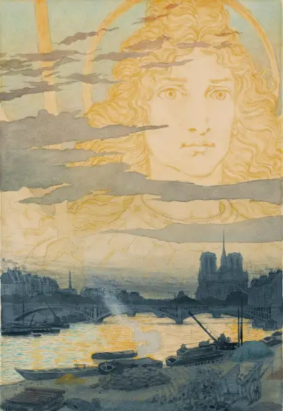 Sainte Geneviève vakar över Paris av Eugène Grasset