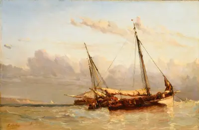 Barques de pêche av Eugène Isabey