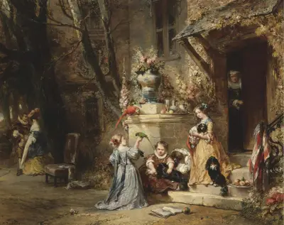 Children Playing With The Favorite Pets av Eugène Isabey