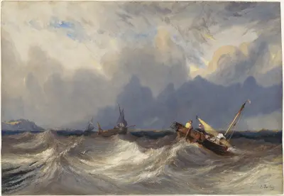 Fiskebåtar i storm av Eugène Isabey