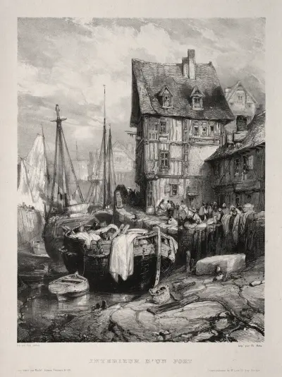 Intérieur d’un port av Eugène Isabey