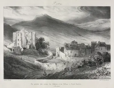 Ruines du château et du village de Saint Nectaire av Eugène Isabey