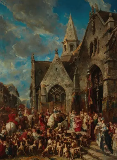 St. Huberts dag (hundarnas välsignelse) av Eugène Isabey
