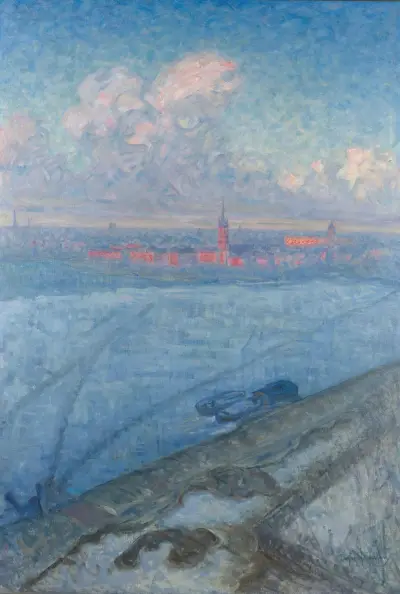 Die Stadt im Sonnenuntergang von Eugène Jansson