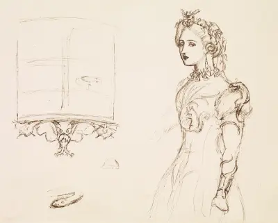 Effie Ruskin wearing a Dress decorated with natural Ornament av Sir John Everett Millais