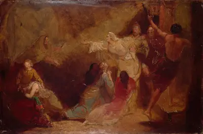 Elgiva seized by order of Archbishop Odo av Sir John Everett Millais