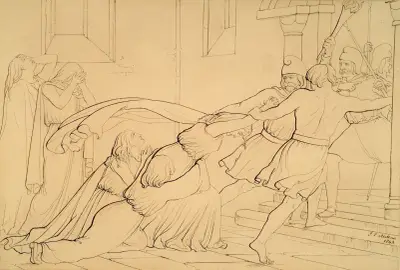 Elgiva Seized by Order of Odo, Archbishop of Canterbury av Sir John Everett Millais