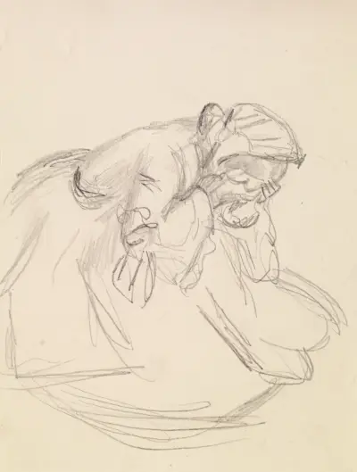 Female – Sketch of a distraught Woman, seated av Sir John Everett Millais
