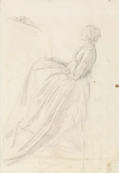 Female – Sketch of a Seated Woman Holding Lamp av Sir John Everett Millais