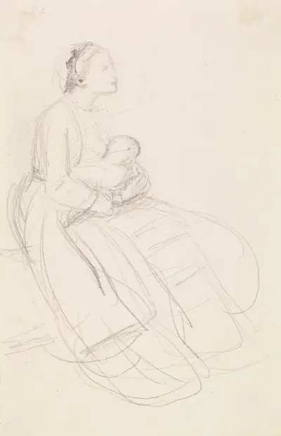 Female – Sketch of Mother breastfeeding her Baby av Sir John Everett Millais