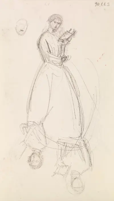 Female – Two Sketches of a Young Woman holding a Book, 1855 – nr 2 av Sir John Everett Millais