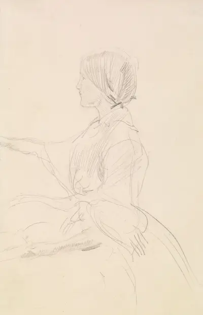 Tennyson’s The Grandmother’s Apology – Girl Seated on Floor av Sir John Everett Millais