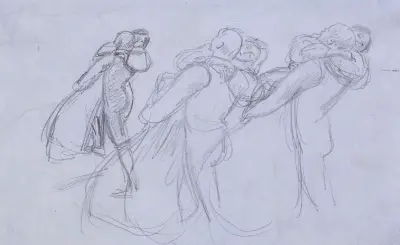 The Crown of Love by George Meredith – Three Studies of the Lover carrying the Princess up the Hill av Sir John Everett Millais