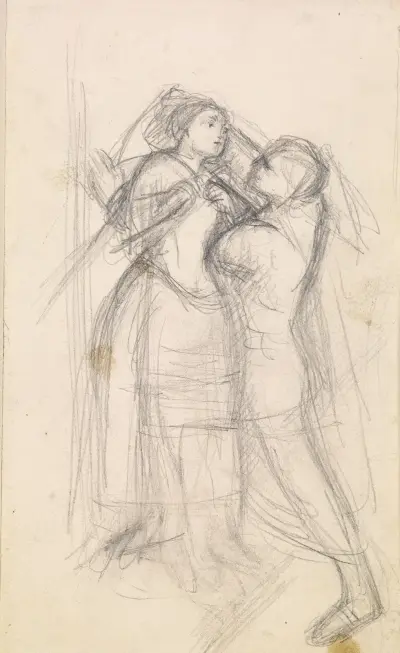 The Escape of a Heretic – Sketch of the Girl and her Lover, 1857 – nr 3 av Sir John Everett Millais