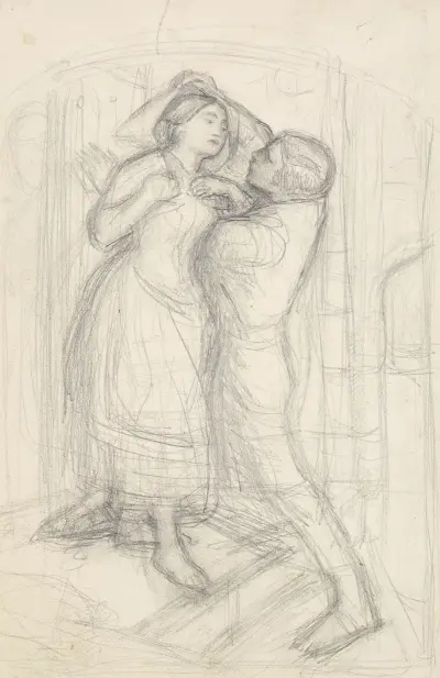 The Escape of a Heretic – Sketch of the Girl and her Lover, 1857 – nr 1 av Sir John Everett Millais