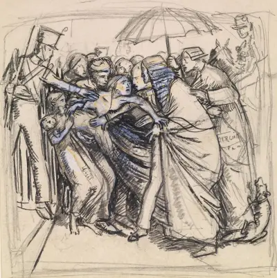 The Prisoner’s Wife – Sketch of the Wife confronting Judge av Sir John Everett Millais