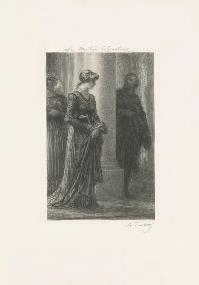 Les maîtres chanteurs de Nuremberg. Acte Ire. Rencontre de Walther et d’Eva av Henri Fantin-Latour