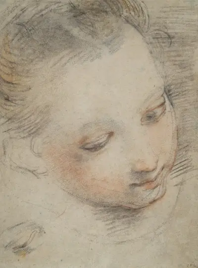 Head of a Girl, study for a figure in the Madonna del Popolo altarpiece in the Uffizi av Federico Barocci