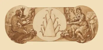 Allegories of Study and Intelligence Flanking the Zuccaro Emblem av Federico Zuccaro