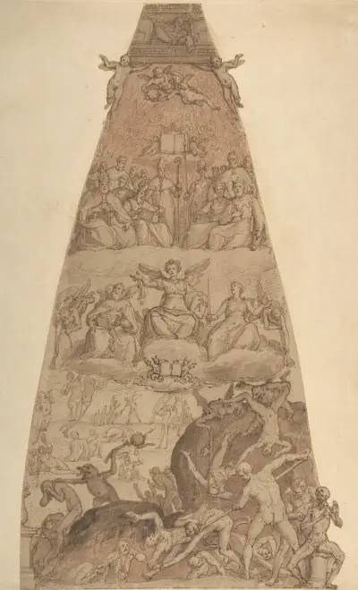 Scen från Yttersta domen, studie för freskutsmyckning i katedralen Santa Maria del Fiore i Florens av Federico Zuccaro