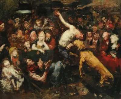 Kamp mellan en man och en molosser i Vallonien av Félicien Rops