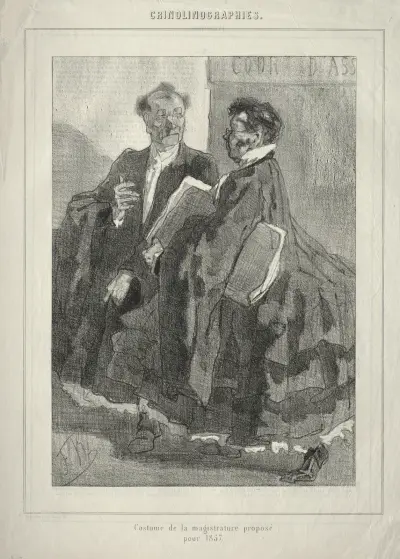 Crinolinographies (Costume de la magistrature proposé pour 1857) av Félicien Rops