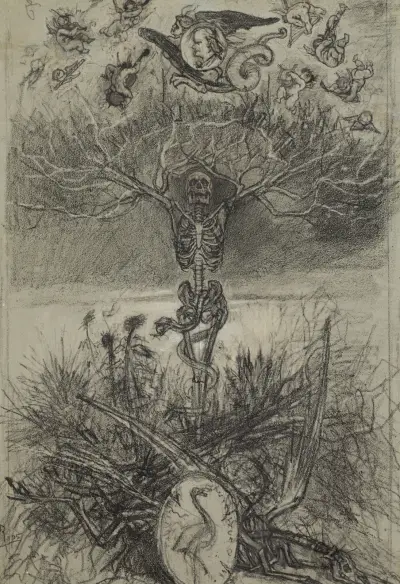 Slutteckning till frontespisen i 'Les Épaves' av Charles Baudelaire av Félicien Rops