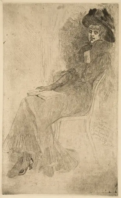 Hon som låtsas läsa Musset av Félicien Rops