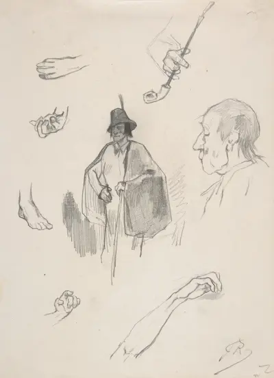 Sheet with figures, details of hands and feet av Félicien Rops