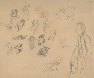 Sheet with putti and several figures av Félicien Rops