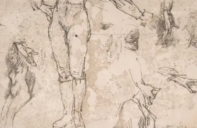 Studier av kvinnlig nakenakt, händer och manlig torso av Félicien Rops