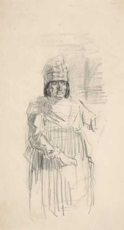 Studie av figur med huvudbonad av Félicien Rops